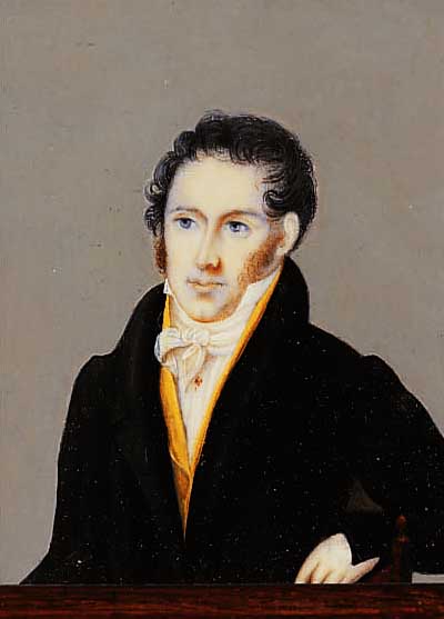 MINIATURMALEREI, DEUTSCH, UM 1840, PORTRäT EINES JUNGEN MANNES, GOUACHE AUF ELFENBEIN, FEINE QUALITäTVOLLE MALEREI, CA. 10 X ...