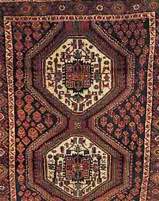 AFSCHAR,PERSIEN CA.195 X 166 CM. EHZ.3 L.MOTTENFRASS FLOR WOLLE CA.40 JAHRE.