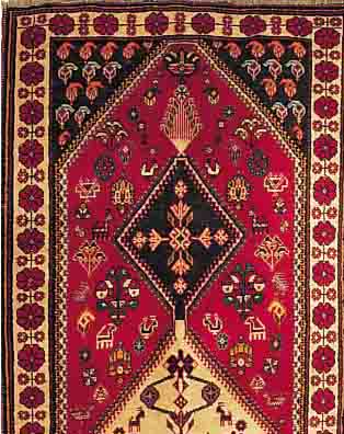 GHASCHGAI,PERSIEN CA.160 X 98 CM. EHZ.2 L.MOTTENFRASS WOLLE-WOLLE CA.20 JAHRE.