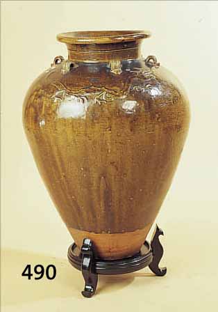 GROßES VORRATSGEFäß, CHINA, 18. JH., STEINZEUG, GRüN GLASIERT, WINDDRACHENDEKOR, H. CA. 68 CM