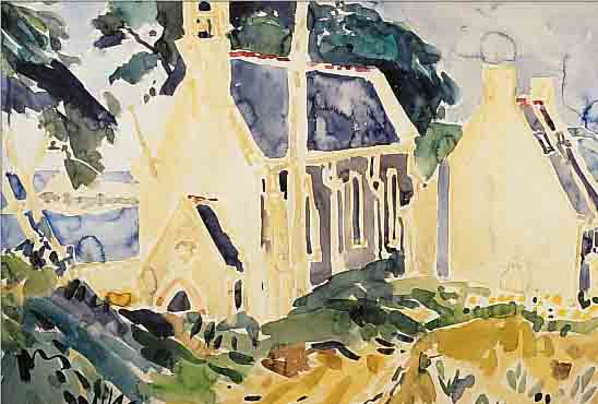 KARBACH,  LANDSCHAFT IN DER BRETAGNE, AQUARELL AUF PAPIER, SIGNIERT UND DAT. 87, BEZ.: BRETAGNE, CA. 50 X 69 ...