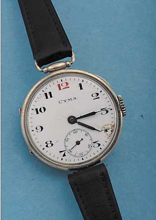 CYMA ARMBANDUHR, SCHWEIZ UM 1916, NICKEL, BODENSCHARNIER, EMAILBL. PROV. REP. BEI 4, 15 ST., 2/3 PLATINENWERK VERG., SCHWEIZER ANKERGANG, ...