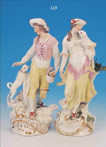 FIGURENPAAR, MEISSEN, UM 1740/50, PORZELLAN, DARST. EINES SCHäFERS UND EINER SCHäFERIN, BUNT BEMALT, GOLDSTAFFAGE, L. REST., ...