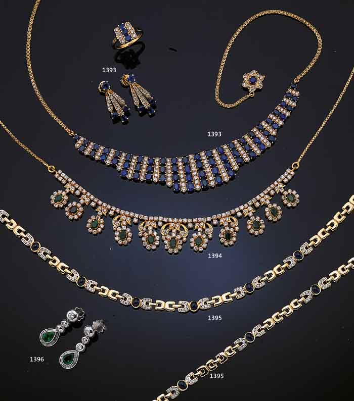 SCHMUCKSET IN GG 750/000, COLLIER L. 41 CM,ARMBAND L. 18 CM M. 182 BRILLANTEN ZUS. CA. 1.86 CT WEIß/VS-SI U. 10 SAPHIR-CABOCHONS ZUS.CA. 8.97 CT ...