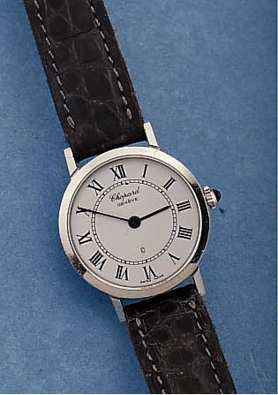 CHOPARD DAMENARMBANDUHR, REF.-NR. 8022, SCHWEIZ UM 1988, METALL RHOD., EDELST.-BODEN GEDR., HIGH-TECH-QUARTZWERK, SAPHIRFLACHGL., ...