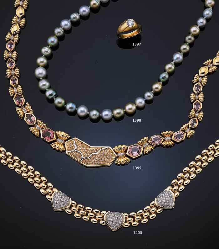 COLLIER M. BRILLANTEN U. ROSA TURMALINEN, GG/WG 750/000 M. SICHERUNG, 12 TURMALINE ZUS. CA. 27.97 CT, CA. 131 BRILLANTEN ZUS. CA. 1.75CT FEINES ...