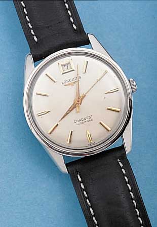 LONGINES HERRENARMBANDUHR CONQUEST AUTOMATIK, REF.-NR. 9044/2/285, SCHWEIZ UM 1964, EDEL-ST., IN ZENTRUM DES BODENS GOLDSYMB. (EMAIL ENTFERNT), ...