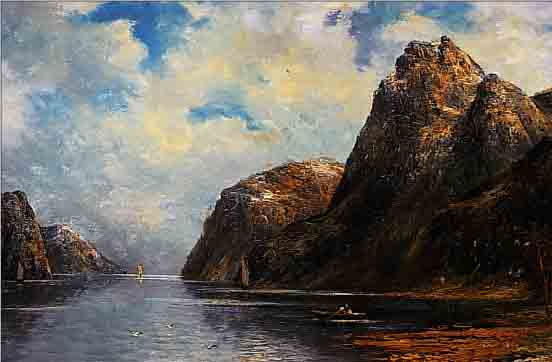 LAMBERT, B., 2. HäLFTE 20. JH., NORWEGISCHE FJORDLANDSCHAFT, ÖL/LWD, LI. U. SIGN., CA. 50 X 80 CM, R.