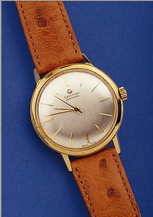 CERTINA HERRENARMBANDUHR AUTOMATIK, REF.- NR. 2507/10, SCHWEIZ UM 1965, GG 750/000, BODEN GESCHR., MATT., VERS. BLATT, AUFGEL. ...