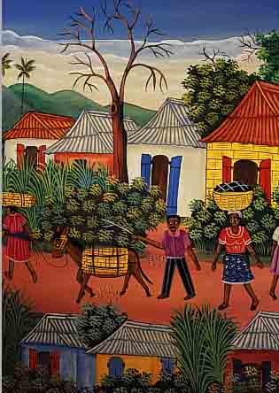 MYRTHIL, EDDY, *1956 IN CAP HAITIEN/HAITI, SCHüLER VON MAX GERBIER, SEINE THEMEN SIND DAS BäUERLICHE LEBEN, HIER: AUF DEM WEG ZUM MARKT, ...