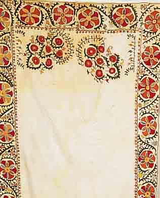 USBEKISTAN-BRAUTLAKEN SUSANI CA.230 X 150 CM. EHZ.4 BAUMWOLLE UM 1900.