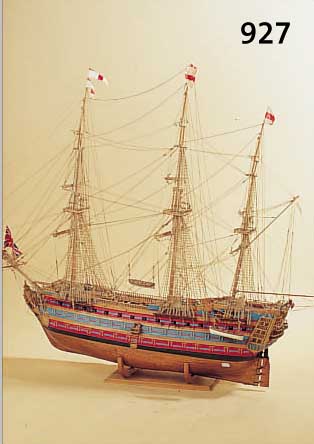 MODELLSCHIFF DER VICTORY, DEUTSCH, 30ER JAHRE, HOLZ, RUMPF MIT KUPFERBLECH BESCHLAGEN, BESTüCKT MIT 32 KANONEN, SEHR DETAILREICH ...