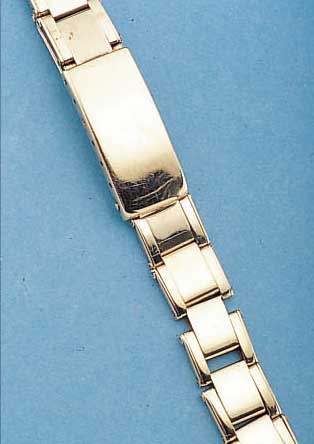UHRENGOLDBAND MIT ZUGGLIEDERN, GG 585/000, STEGBR. CA. 17 MM, L. VON STEG ZU STEG CA. 15,5 CM (EIN GLIED ZU REP.-FEDER ZU ERS.), TOTALGEW. ...