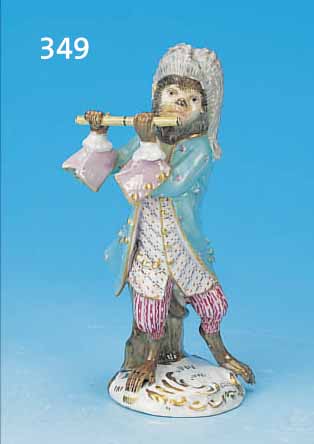 PORZELLANFIGUR, MEISSEN, UM 1870/80, BEMALT, H. 13.5 CM, RESTAURIERT, FLöTENSPIELER