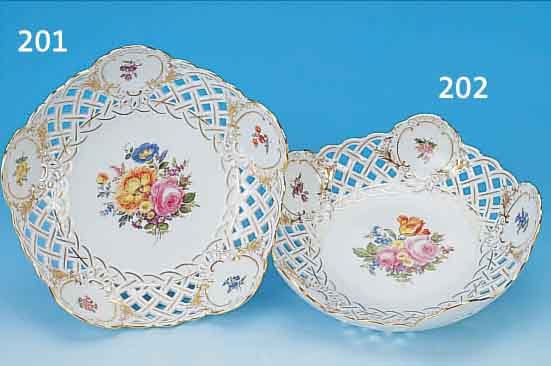 SCHALE, MEISSEN, 2. HäLFTE 20. JH., PORZELLAN, D. 23 CM, BLUMENBOQUETMALEREI, GOLDSTAF- FAGE, RAND ...