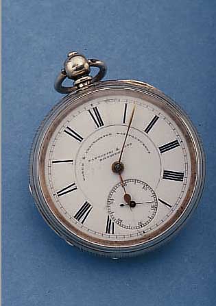 FATTORINI & SONS HERRENTASCHENUHR, REF.-NR. 200860, ENGLAND, HEIMAT BIRMINGHAM UM 1895, 900ER SILB., SCHLüSSELAUFZ., 3-TEIL. EMAILL- BLATT ...