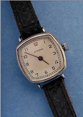 DAMENARMBANDUHR, SCHWEIZ UM 1930, 875ER SILBER, BLATT REST., BEZ. ETERNA, BRüCKEN- ANKERW. VERG., 15 ST., KOMP.-UNR., FLACH.- SPIR., ...