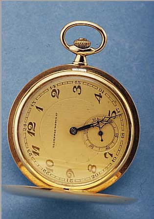 TAVANNES WATCH & CO. HERRENTASCHENUHR, REF.-NR. 45864, SCHWEIZ / DEUTSCHL. UM 1930, RG 585, AUSSEN GLATT, BLATT VERG., KL. SEK. VERTIEFT, ...