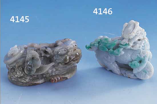 SKULPTUR: DRACHE AUS BURMA-LAVENDELJADE, SCHöNE DARST. A7S HELLGRüN- BIS APFELGRüNER JADE, GLüCKS- U. GELDSYMBOLE, CA. 210 G, L CA 8.5 CM
