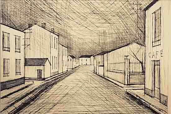 BUFFET, BERNARD, 1928-2000, LA RUE, RADIERUNG VON 1955, HANDSIGNIERT UND NUM. 75/125, CA. 53,5 X 67,5 CM, GEBRäUNT, WVZ REINZ ...