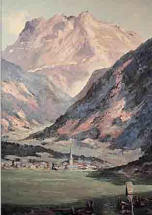 JäGER, WOLFGANG, 1890 EBRACH, STUD. IN NüRN-BERG U. KARLSRUHE, ALPENLANDSCHAFT MIT OBERS- DORF IM ALLGäU UND NEBELHORN, ÖL/ LWD., SIGN.,CA. ...