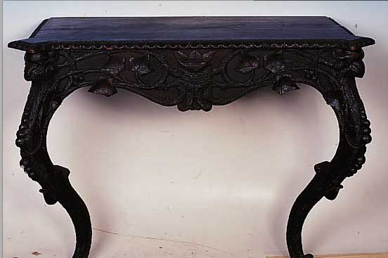 WANDKONSOLE, DEUTSCH, UM 1870, REICH GESCHNITZT, AM FUß BEST., ALTERSSCHäDEN,CA. 75X104X50 CM