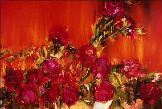 UNBEKANNTER ZEITGEN. MALER, STILLEBEN MIT BLUMEN, ÖL/LWD, RE. U. UNLESERLICH SIGN., CA., 73 X 100 CM
