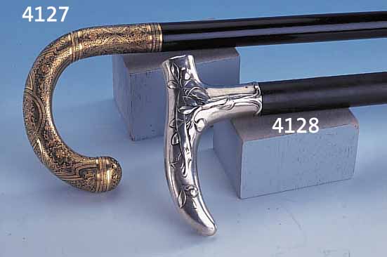 SPAZIERSTOCK, SPANIEN UM 1910, TOLEDO, SCHUß MAKASAR, GRIFF METALL TEILVERGOLDET, IN VERSCH. GOLDTöNEN, PATINIERT, STILTYP. ARABESKEN, ...