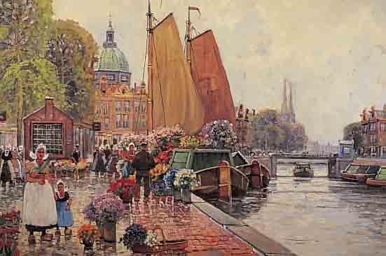 RICHTER, MAX, *1860 MAGDEBURG, STUD. AN DER BERLINER AKADEMIE BEI ALBERT HERTEL, WIRKTE INBERLIN, BLUMENMARKT AN AMSTERDAMMER GRACHT, ÖL/LWD., ...