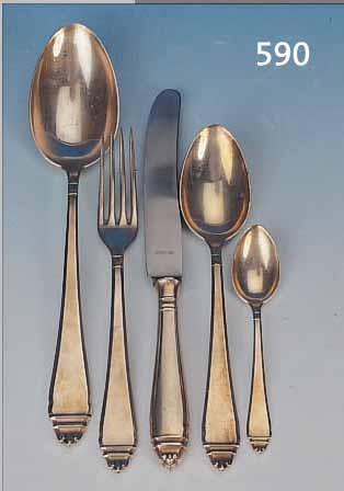 BESTECK, BSF 90, PLATURA, 30ER JAHRE, BEST. AUS: 6 GABELN, 6 LöFFEL, 6 MESSER (1 KLINGE ABGEBROCHEN), 2 KLEINE SOSSENLöFFEL, 6 KLEINELöFFEL, ...