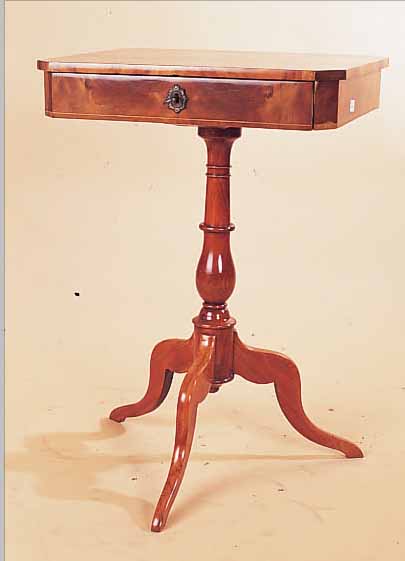 NäHTISCH, DEUTSCH, UM 1900, NUßBAUMWURZEL- FURNIER MIT FADENINTARSIEN, INNENEINRICHTUNG, FUß UM 1870 BUCHE, H. CA. 75 CM, GEBR.-SP.