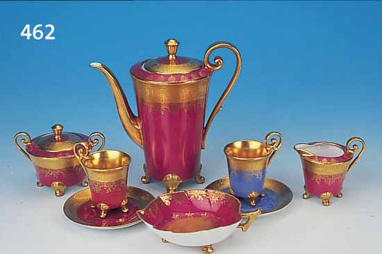 MOKKASERVICE, KARLSBAD, UM 1930/35, FüR ACHT PERSONEN, BEST. AUS: KANNE, H. 20 CM; ACHT TASSEN MIT UNTERTASSEN (DAVON EINE TASSE U. U-TASSE ...