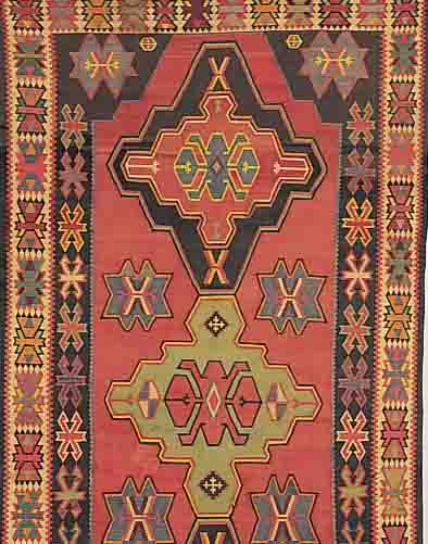 KARABAGH-KELIM CA.340 X 273 EHZ.2-3 WOLLE-WOLLE UM 1920.