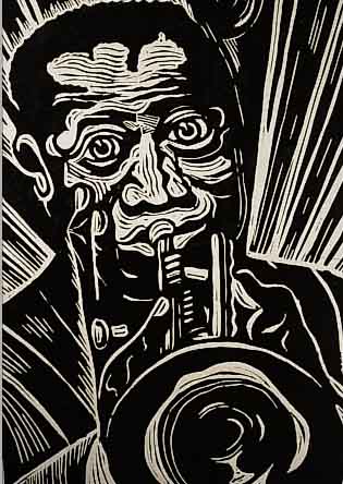 NIEMEYER, KARL, PORTRäT DES JAZZMUSIKERS LOUIS ARMSTRONG, HOLZSCHNITT, HANDSIGNIERT, NUM. 18/60, CA. 59,5 X 40 ...