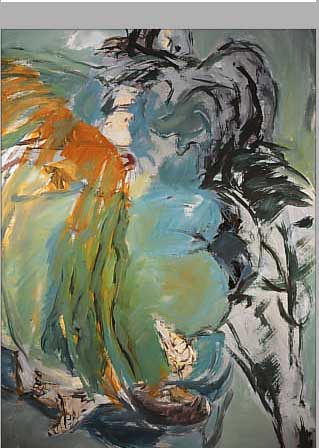 GINA, ANDREA RUTH, COLUMBINE IN DEN WOLKEN, ÖL/LWD, LI. U. BETITELT, SIGN UND DATIERT (19)85, CA. 100 X 80 CM, R., ...