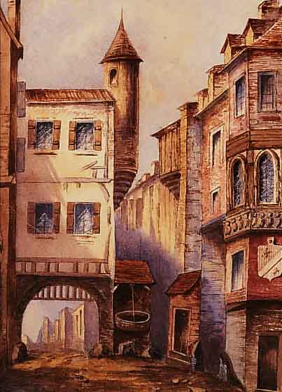 CROISSANT, AUGUST, 1870 LANDAU-1941 EDENKOBEN, STADTANSICHT AUS ITALIEN, MEHRFARBIGES AQUARELL AUF PAPIER, RE. U. SIGN., CA. 37.5 X 27 CM, ...