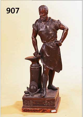 SKULPTUR, FRANKREICH, UM 1890-1900, SPRITZGUß BRONZEFARBEN PATINIERT (BERIEBEN), DARSTELLUNG EINES SCHMIEDES, H. CA. 67 CM