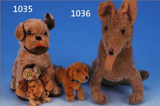 STEIFFTIER, 20ER JAHRE, MOHAIR, HUND, H. 33 CM, ALTERSBED. BESCH., OHNE KNOPF