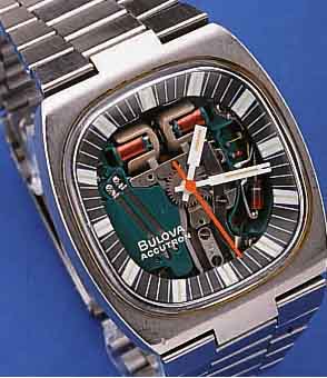 BULOVA ACCUTRON HERRENARMBANDUHR, SCHWEIZ UM 1970, EDELSTAHL, ORIG. EDELSTAHLBAND, BODENGESCHR., AB HERSTELLER WASSERGESCH., ZEIGER- STELLUNG U. ...