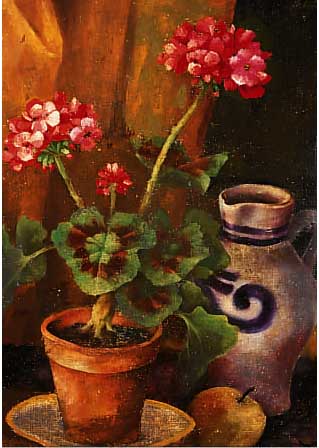 UNBEKANNTER KüNSTLER, UM 1900, ÖL/LWD., 54 X 43 CM, STILLEBEN MIT GERANIE, RAHMEN, ALTERSSCHäDEN