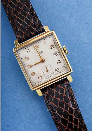 LACO HERRENARMBANDUHR, DEUTSCHL. UM 1940, 585ER GG, SCHARNIERB., CAREEFORM, RUNDANKERW.,HANDAUFZ. KAL. 526, 16 ST., SCHRAUBEN-UNR., FLACHSPIR., ...