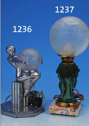 TISCHLAMPE, FRANKREICH, ART DECO, 30ER JAHRE, ALUMINIUM MIT GLASKUGEL, H. 22 CM, GLASKUGEL AM UNTEREN RAND SEHR BEST., JEDOCH VON ...