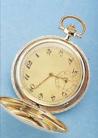 TEUTONIR HERRENTASCHENUHR SAVONETTE, REF.- NR. 578, SCHWEIZ/DEUTSCHL. UM 1982, GG 585/000, BEIDE SCHALEN SYM. GUILL., RAND GEPR. VERZ.,MATALLCUV., ...