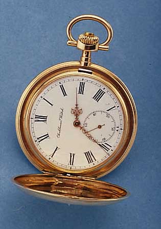 SCHABLONEN WATCH HERRENTASCHENUHR SAVONETTE, SCHWEIZ UM 1910, 585ER RG, BEIDE SCHALEN STRAHLENDEKOR, ALTERSBED. BER., MONOGRAMMSPIE-GEL FREI, ...