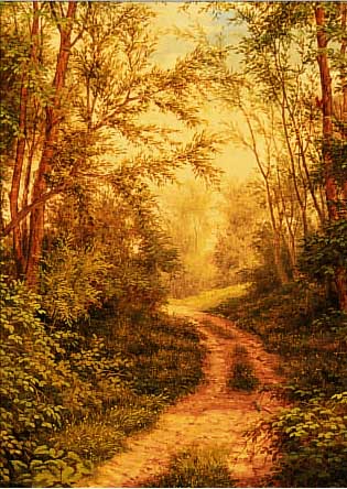 BüHLER, FRANZ XAVER, DAT. KARLSRUHE (19)57, WALDWEG, MIT EICHHöRNCHEN UND EISVOGEL, ÖL/ HARTFASER, RE. U. SIGN. UND DAT., CA. 30 X 25 CM, ...