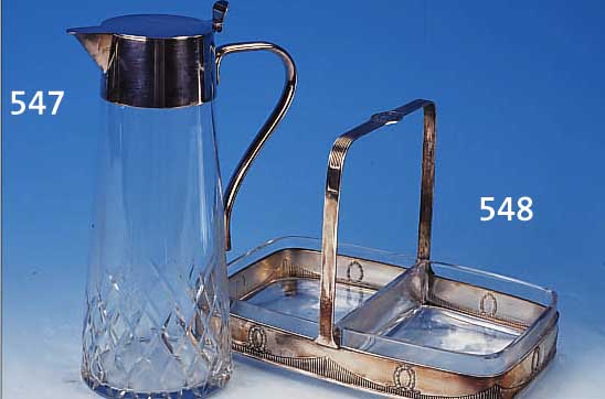 KARAFFE, WMF, UM 1900, FARBL. GLAS, GE- SCHNITTENER ABSTRAKTER DEKOR, METALLMONTUR, H. 24 CM, SIGN., MIN. ALTERSSP.