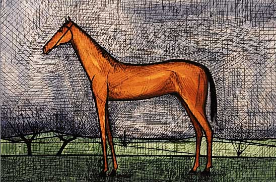 BUFFET, BERNAND, 1928-2000, CHEVAL DE COURSE 1951, FARBLITHOGRAPHIE VON 1960 NACH EINEM AQUARELL,AUF ARCHES ...