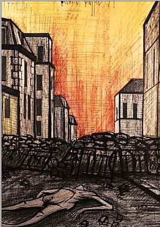 BUFFET, BERNAND, 1928-2000, HORREUR DE LA GUERRE 1955, FARBLITHOGRAPHIE VON 1960 EINEM AQUARELL, AUF ARCHES ...