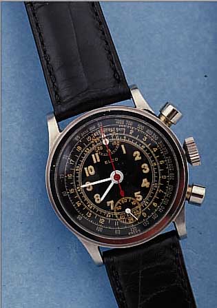 ELCO ARMBANDCHRONOGRAPH, SCHWEIZ UM 1940, EDELSTAHL, BODEN AUFGEDR., ORIG. BLATT, ZEIGERREST., 17 STEINE, HANDAUFZ., BASISKAL. VENUS 170, ...