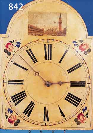 SCHWARZWäLDER UHR, SOGEN. SURRER MIT VIERTEL- STUNDENSCHLAG, UM 1870/1880, GROSSES FLORAL BEMALTES BOGENZIFFERBLATT, IM ARCUS ABBILDUNG DES ...